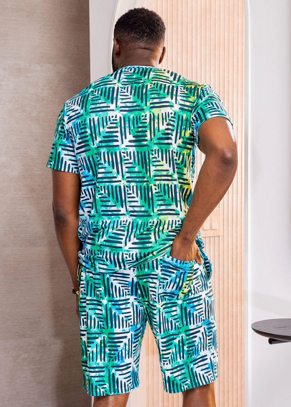 Raimi Men's African Print Sweatshorts (Marine Adire) - Image 3