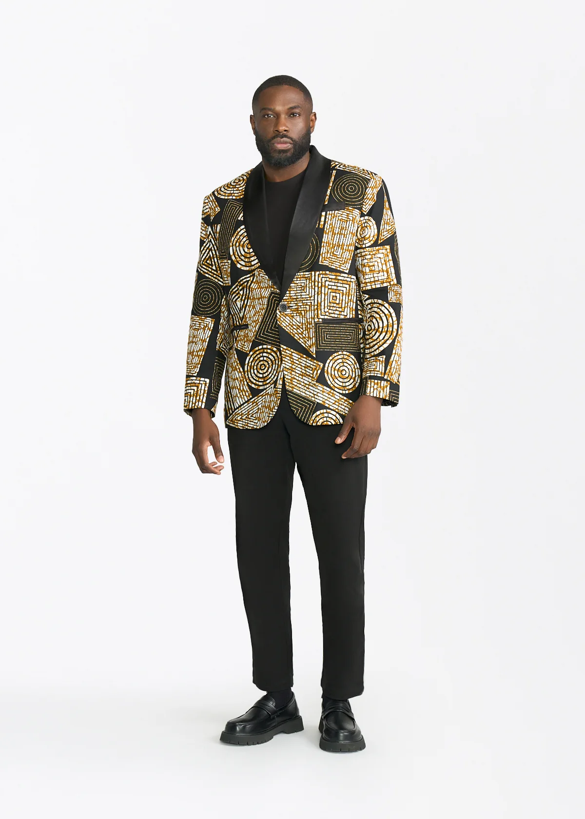 Rammy Men's African Print Blazer (Black Brown Geometric) - Image 3