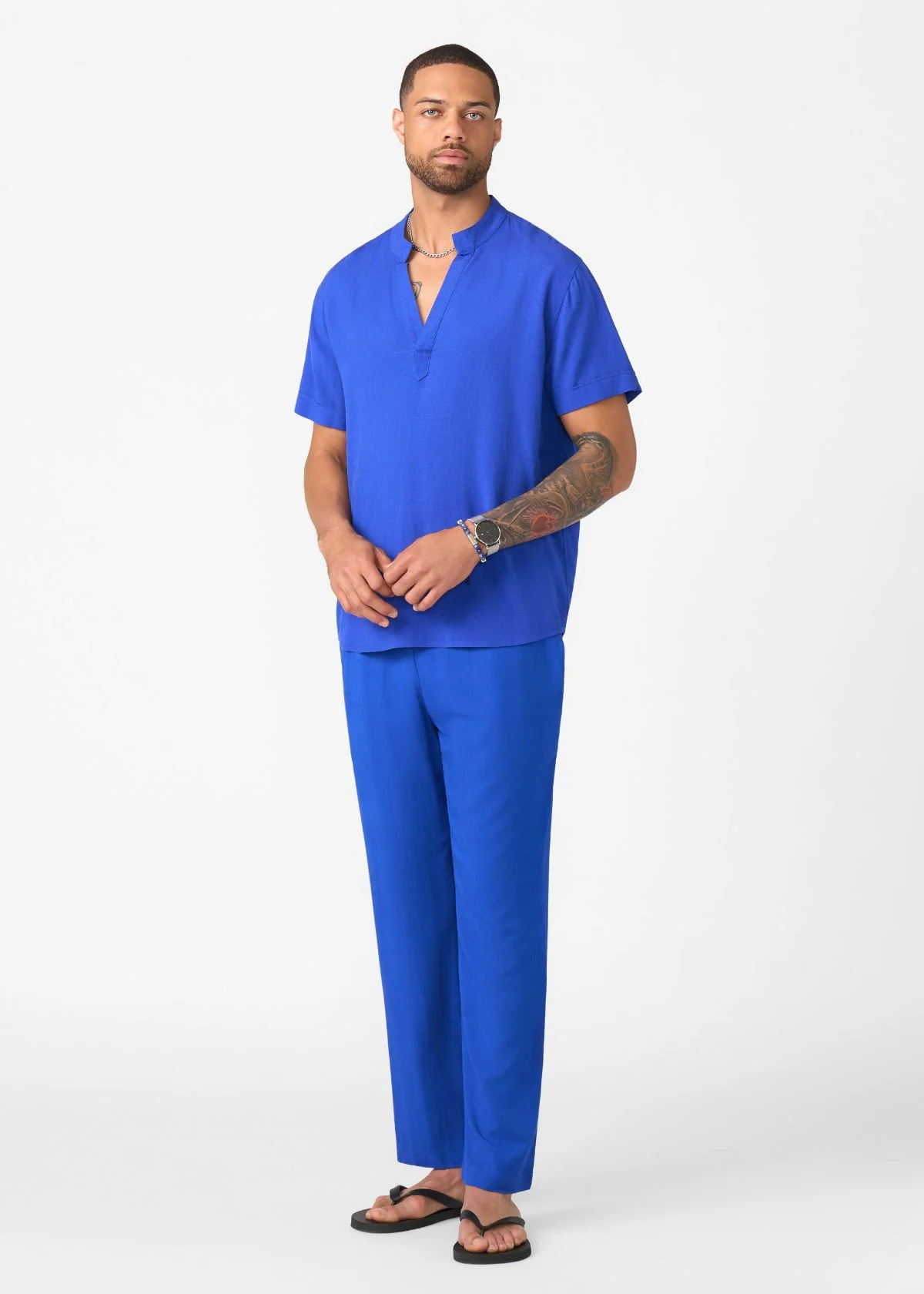Refiloe Men's African Linen Blend Tunic (Cobalt) - Image 2