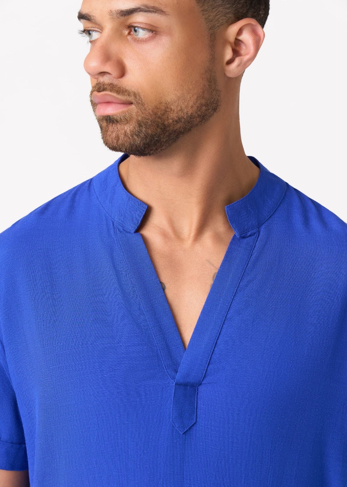 Refiloe Men's African Linen Blend Tunic (Cobalt) - Image 3