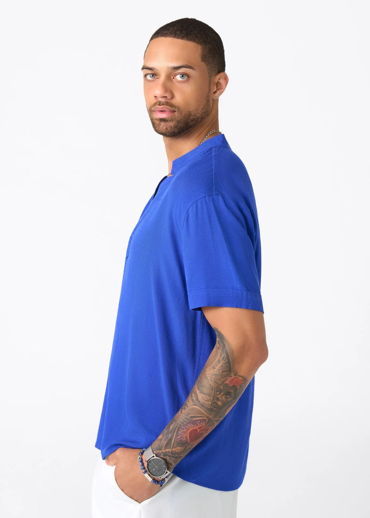 Refiloe Men's African Linen Blend Tunic (Cobalt) - Image 4