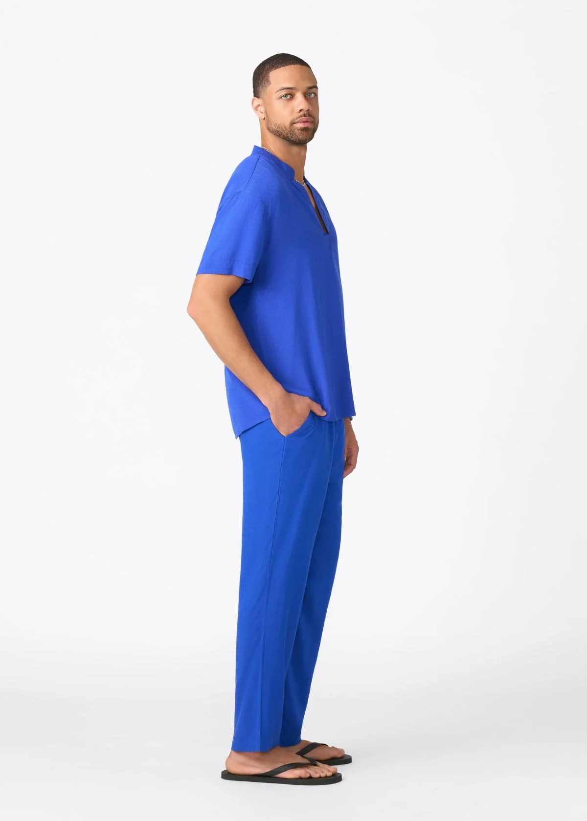 Refiloe Men's African Linen Blend Tunic (Cobalt) - Image 8