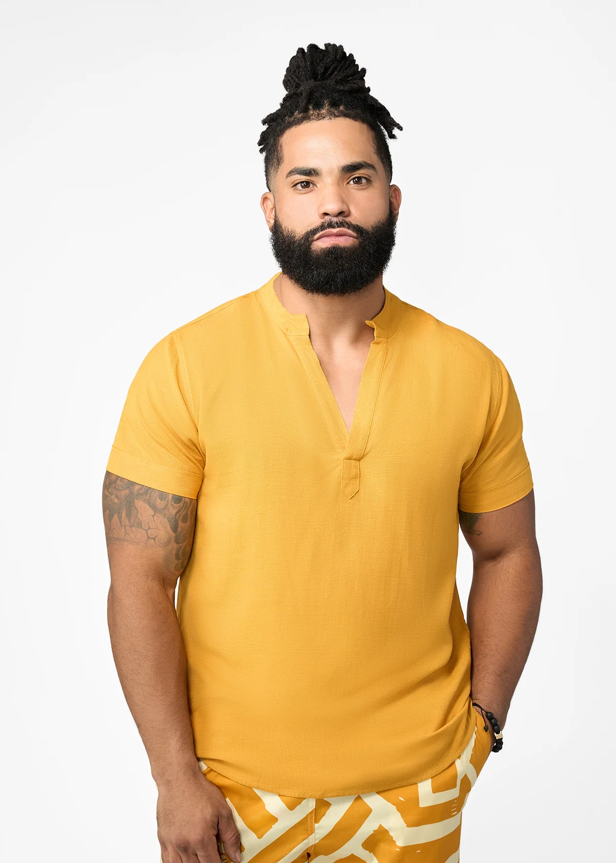Refiloe Men's African Linen Blend Tunic (Gold)