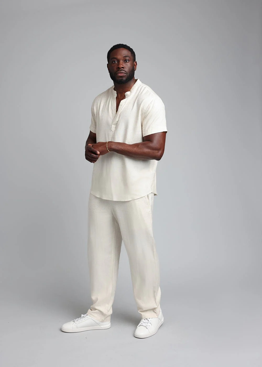 Refiloe Men's African Linen Blend Tunic Shirt (Sand) - Image 5