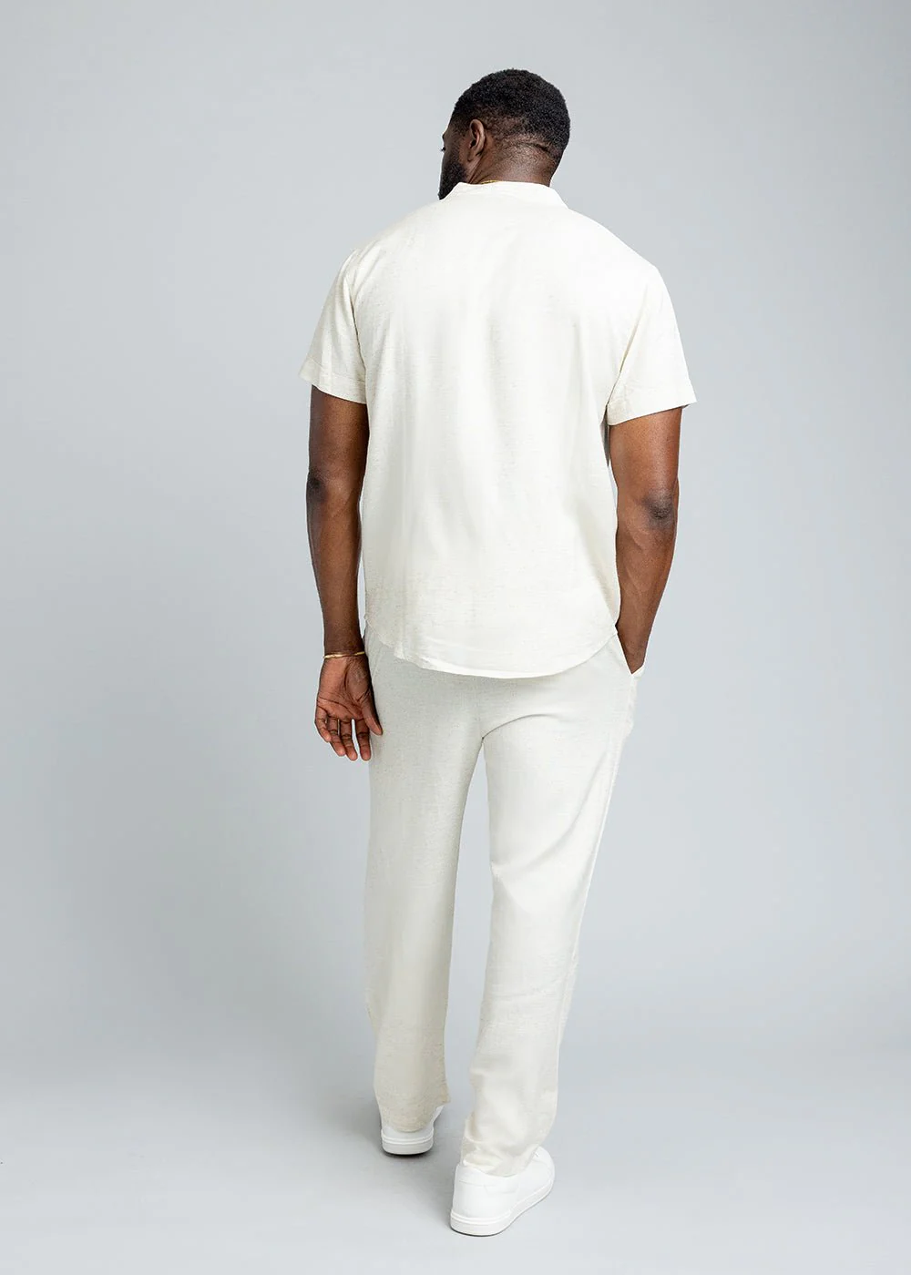 Refiloe Men's African Linen Blend Tunic Shirt (Sand) - Image 6