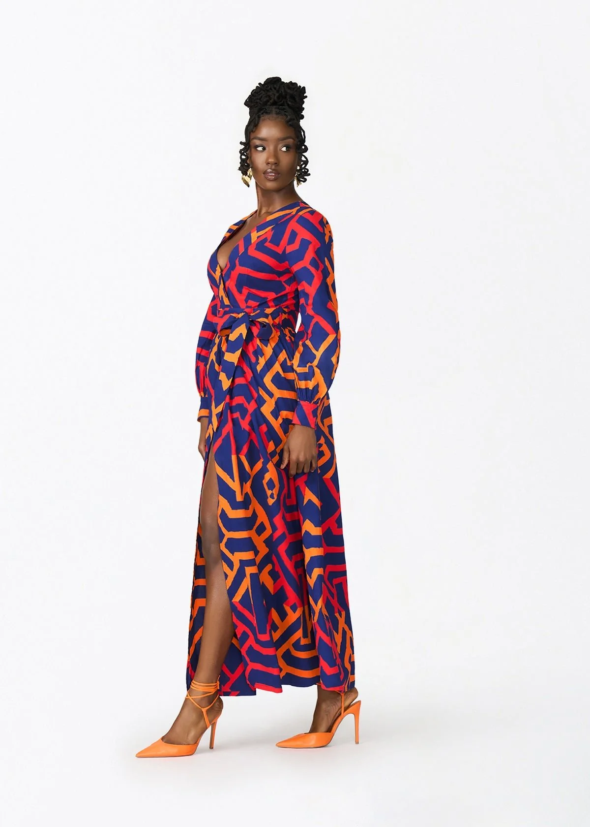 Rehema Women's African Print Maxi Dress (Blue Flame Tribal) - Image 3