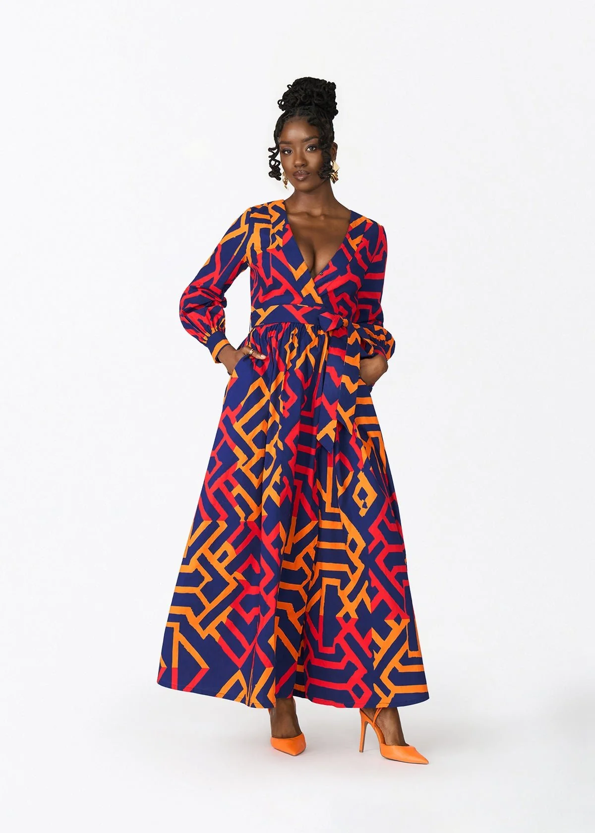 Rehema Women's African Print Maxi Dress (Blue Flame Tribal) - Image 4