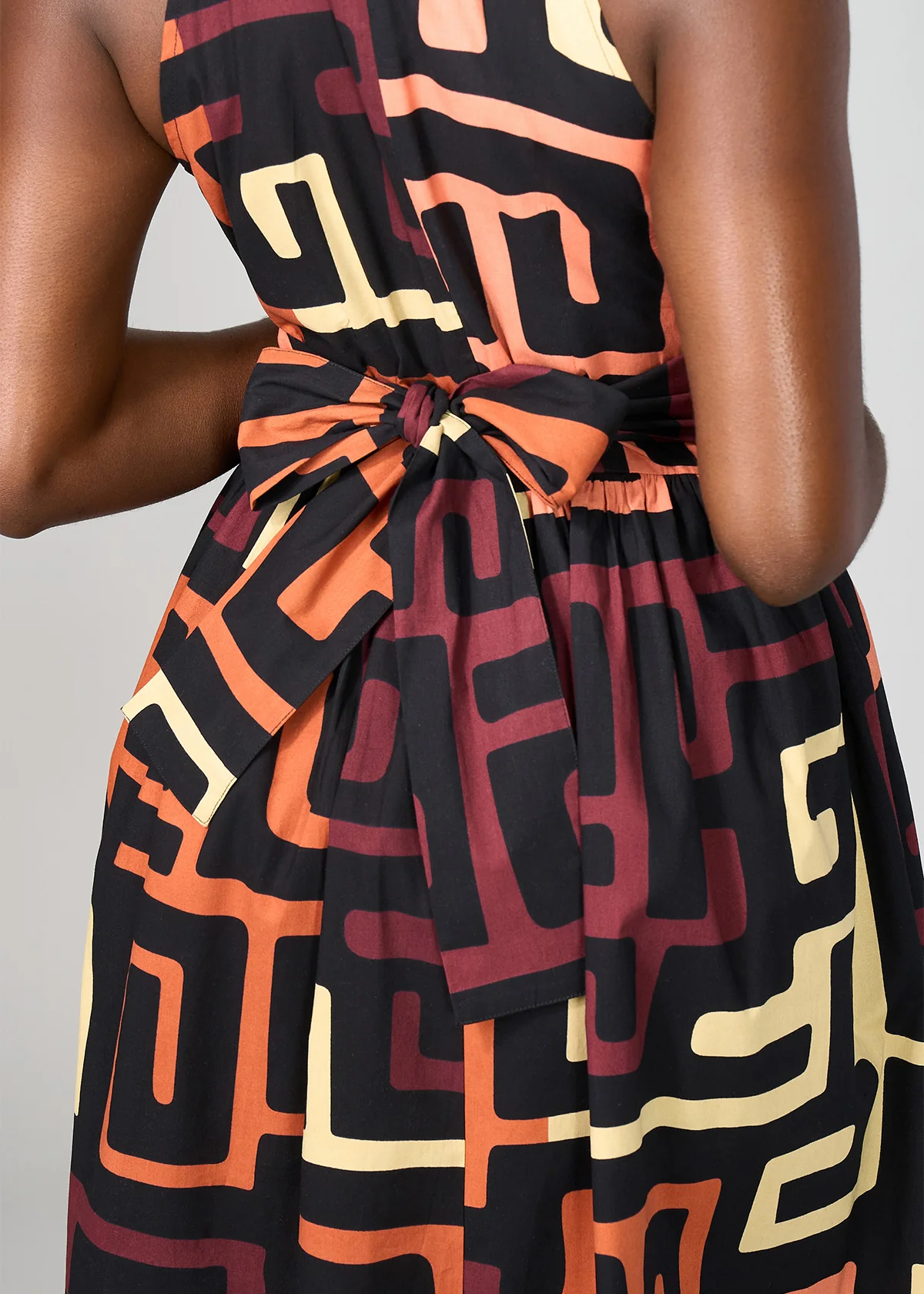Ronke Women's African Print Maxi Dress (Neutral Kuba Geometric) - Image 10