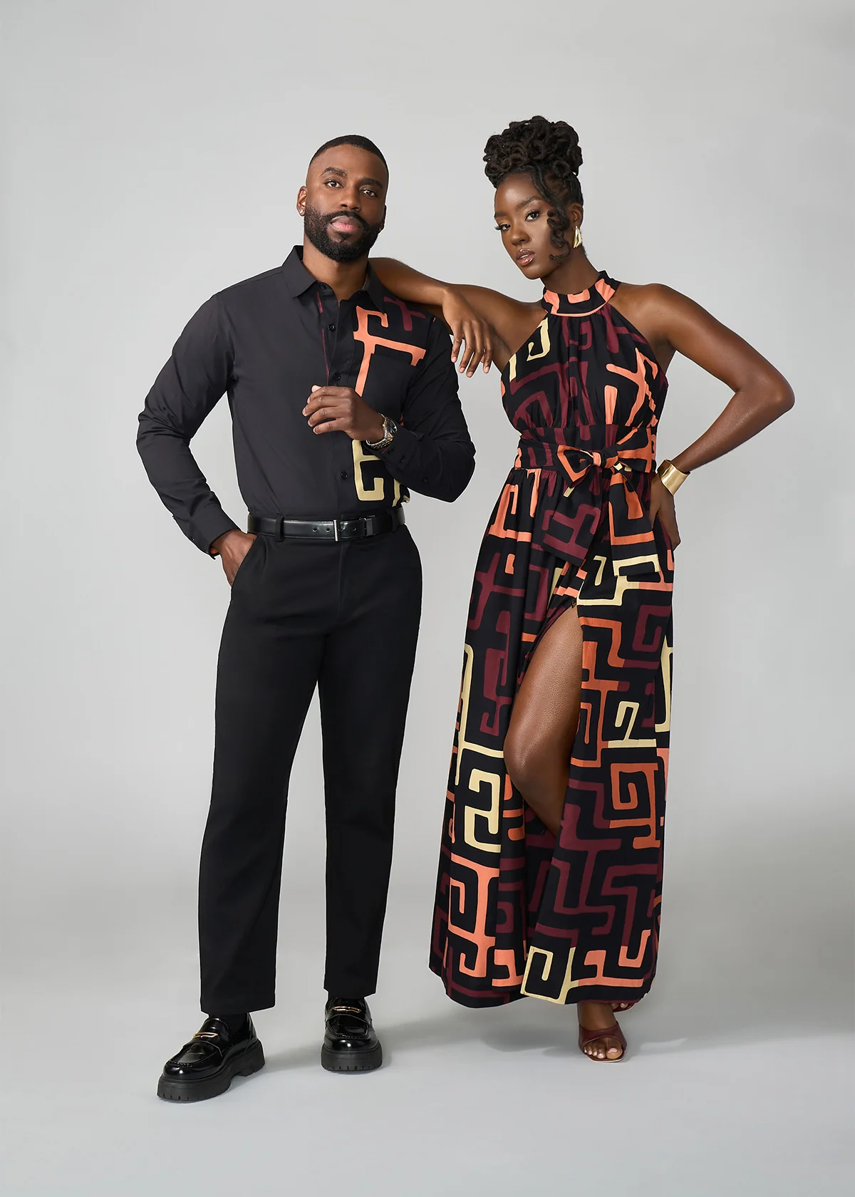 Ronke Women's African Print Maxi Dress (Neutral Kuba Geometric) - Image 6