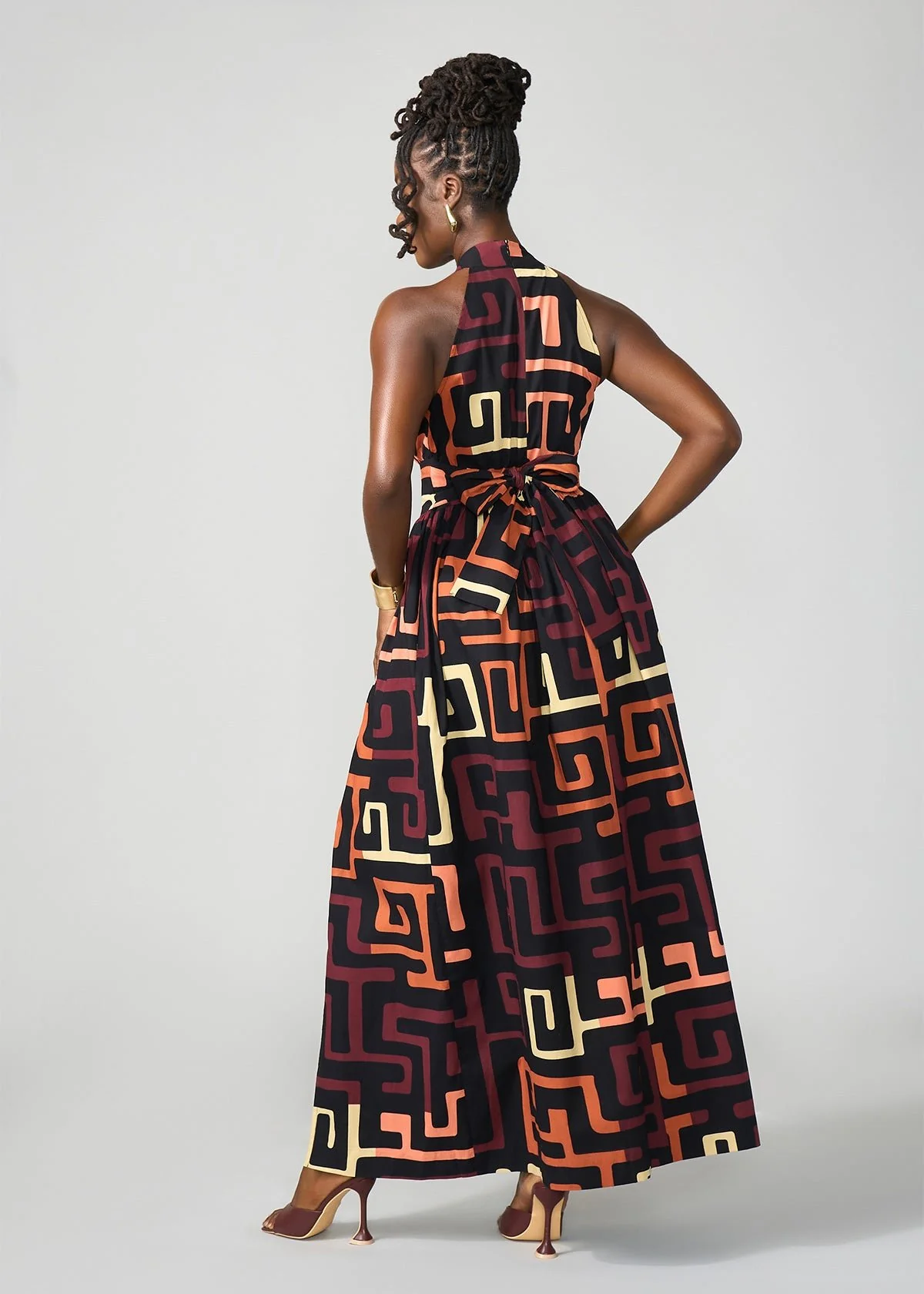 Ronke Women's African Print Maxi Dress (Neutral Kuba Geometric) - Image 7