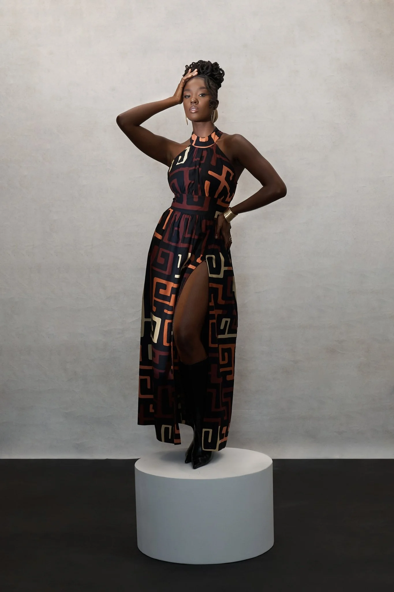 Ronke Women's African Print Maxi Dress (Neutral Kuba Geometric) - Image 8