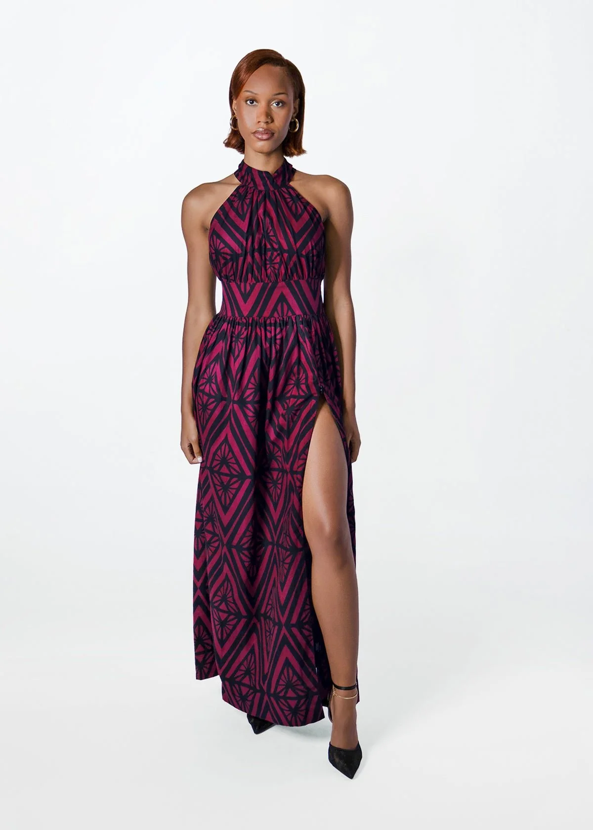 Ronke Womens African Print Maxi Dress (Plum Diamond)