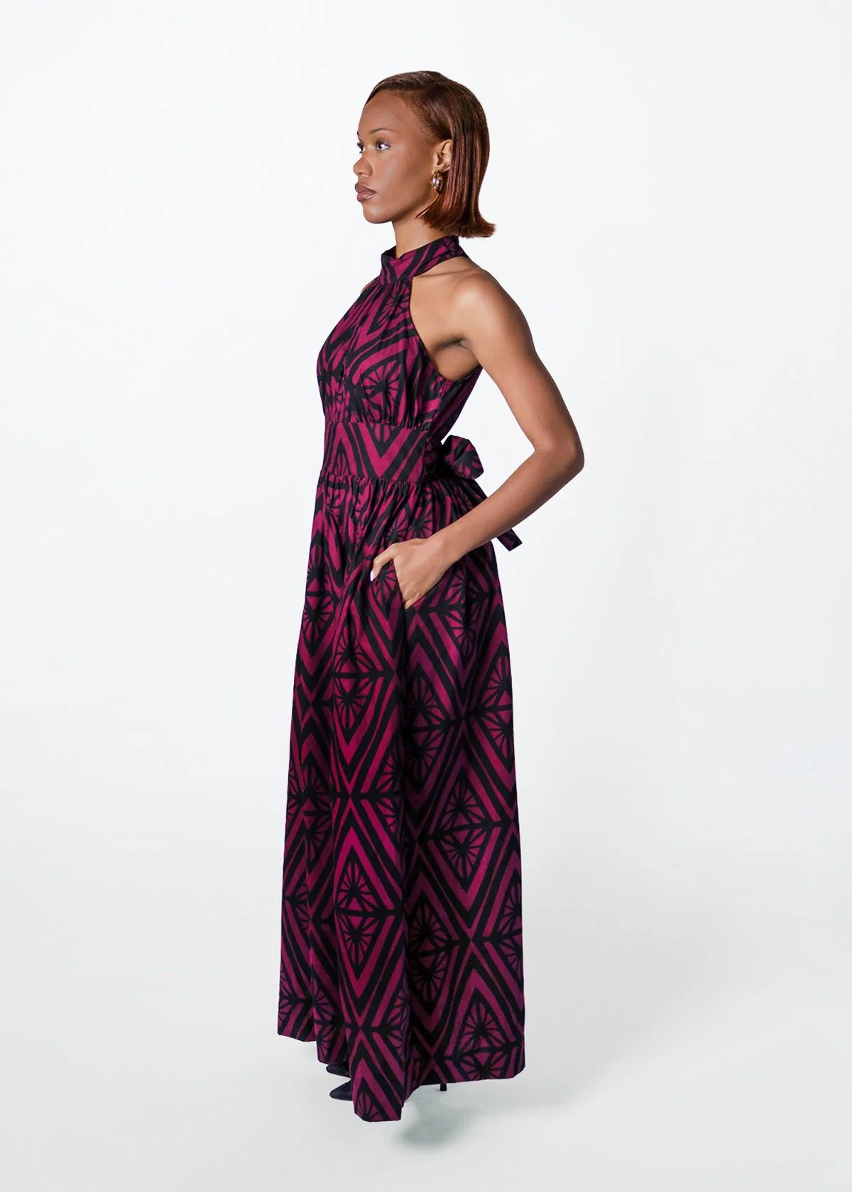 Ronke Womens African Print Maxi Dress (Plum Diamond) - Image 3