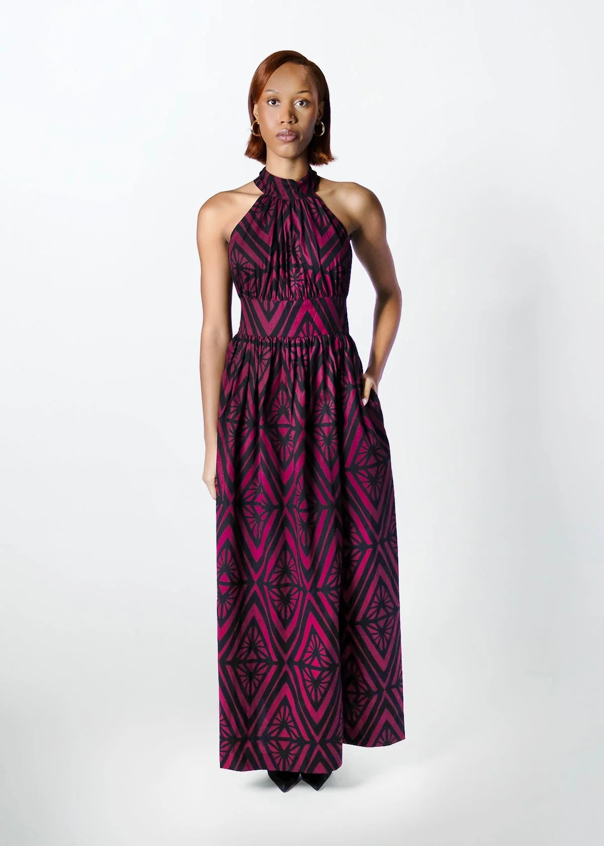 Ronke Womens African Print Maxi Dress (Plum Diamond) - Image 4