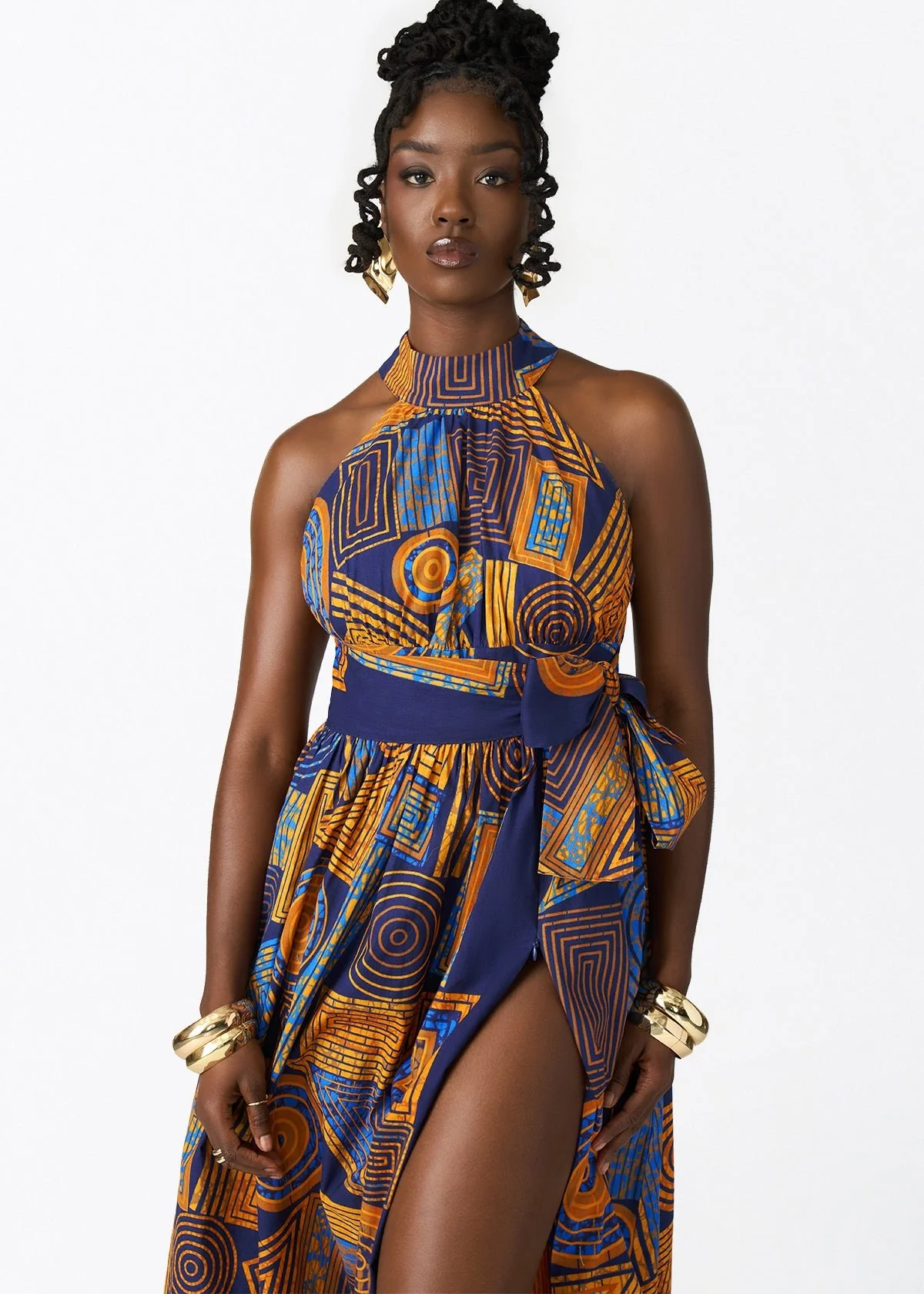 Ronke Women's African Print Maxi Dress (Royal Blue Geometric) - Image 2