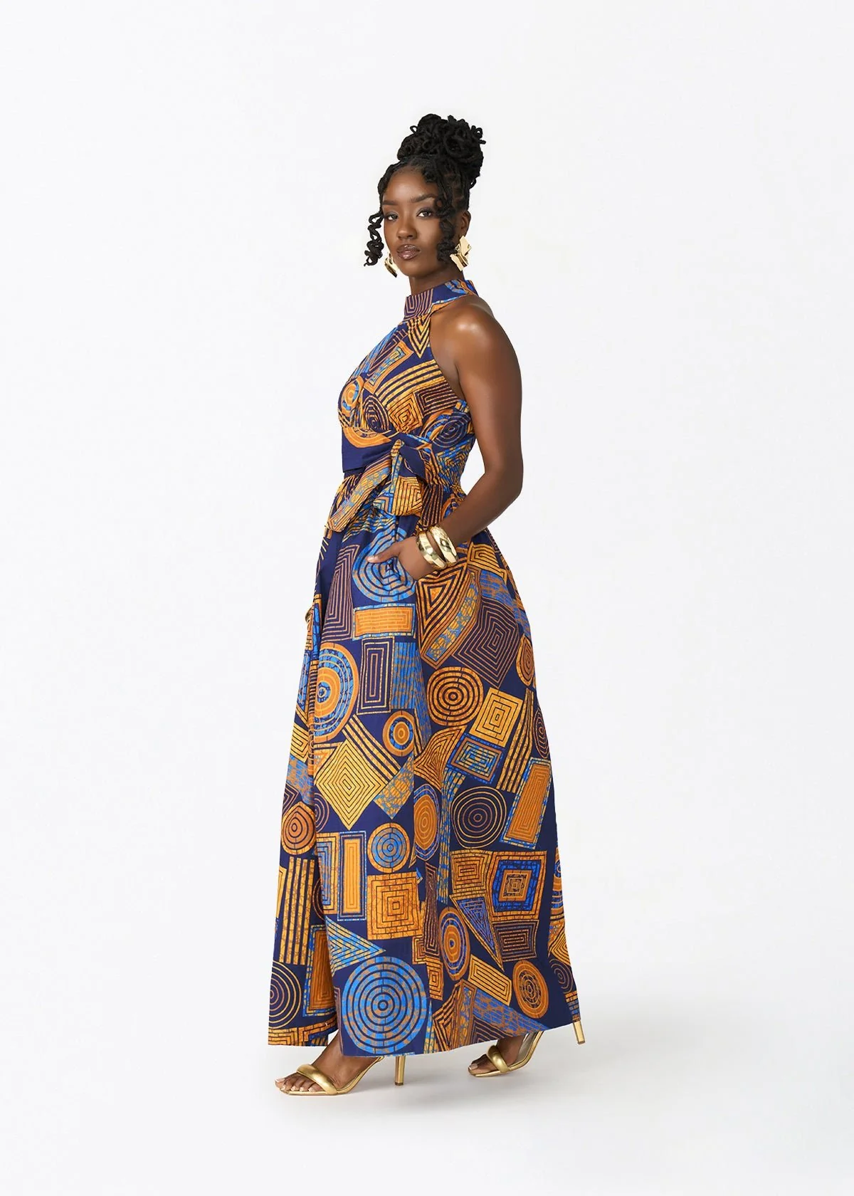 Ronke Women's African Print Maxi Dress (Royal Blue Geometric) - Image 3
