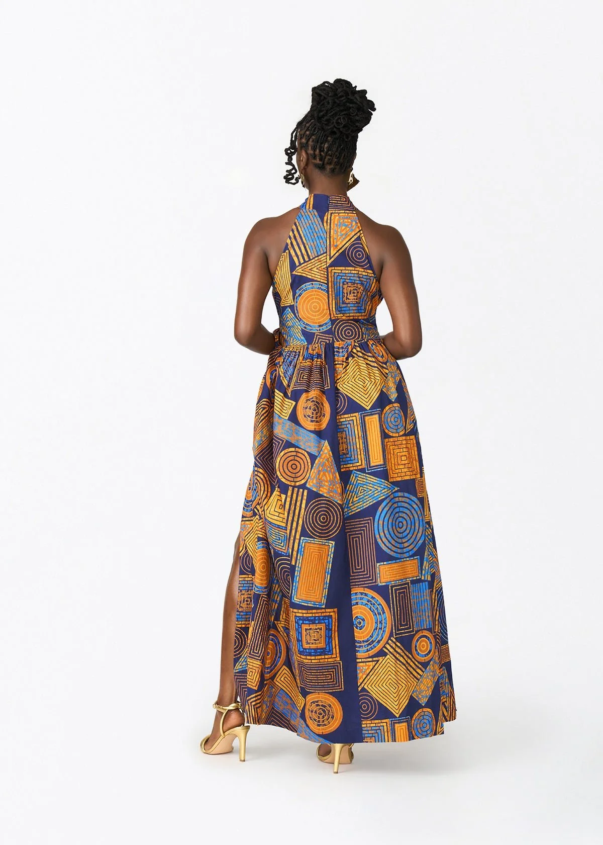 Ronke Women's African Print Maxi Dress (Royal Blue Geometric) - Image 6