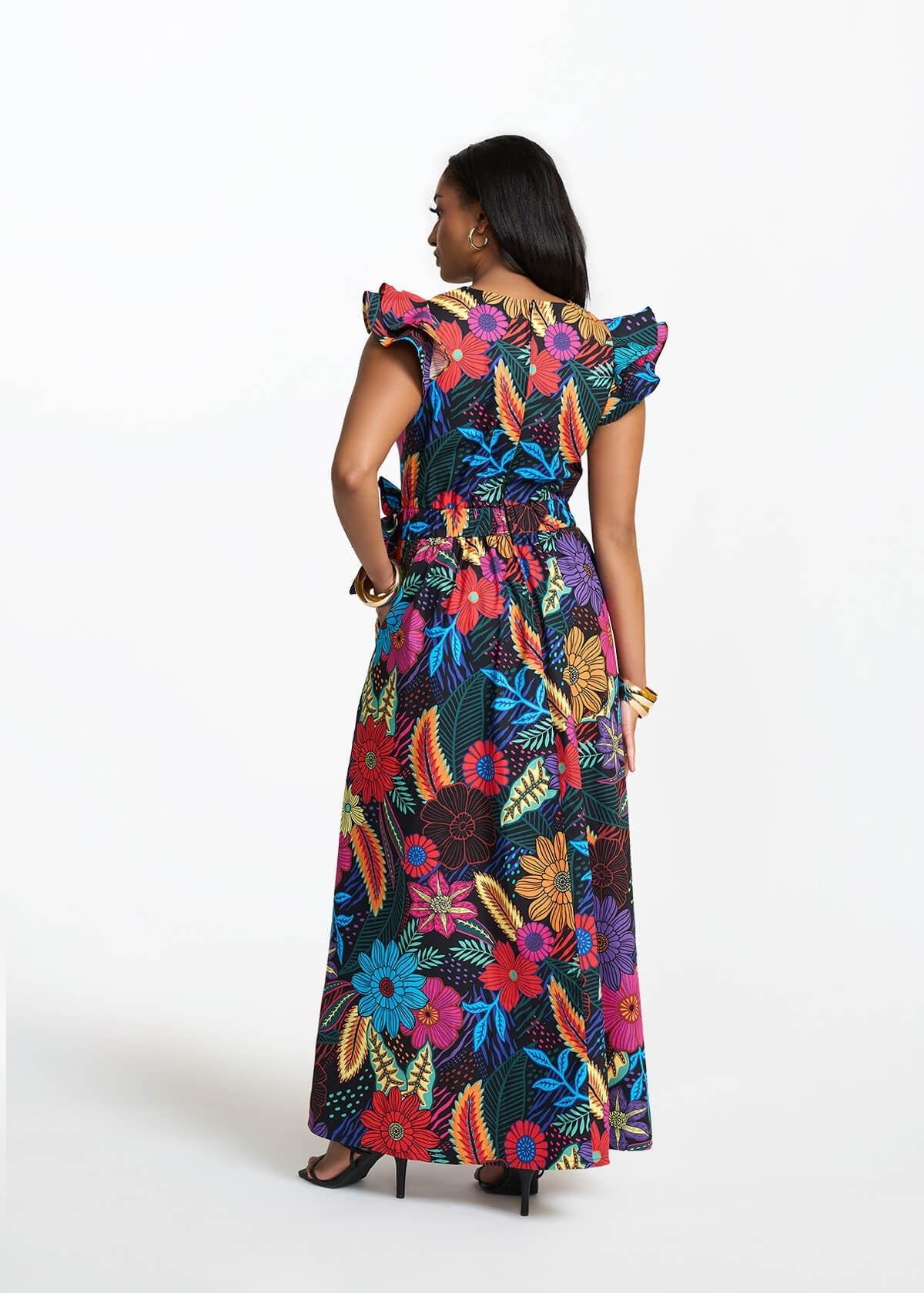 Saleema Women's African Print Maxi Dress (Black Tropical Floral) - Image 7