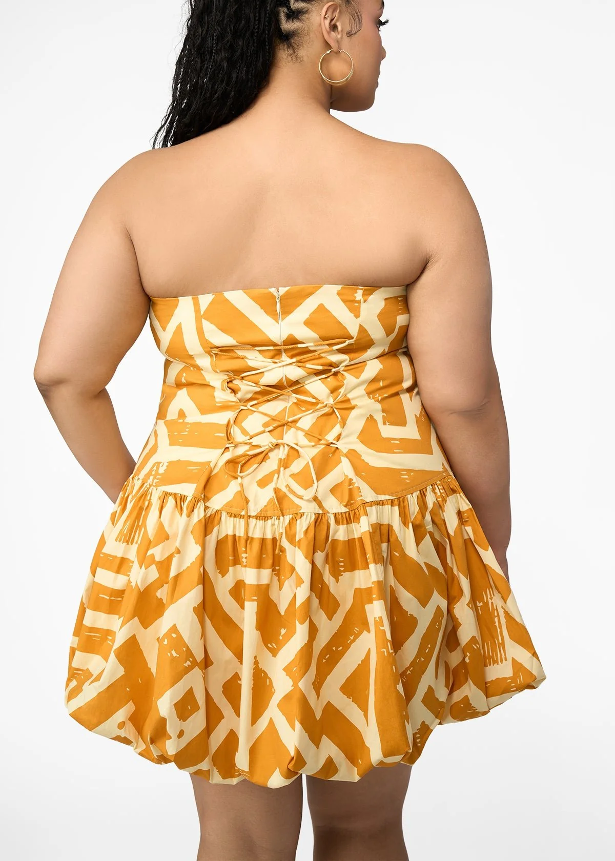 Sani Women's African Print Bubble Hem Mini Dress (Gold Cream Tribal) - Clearance - Image 3