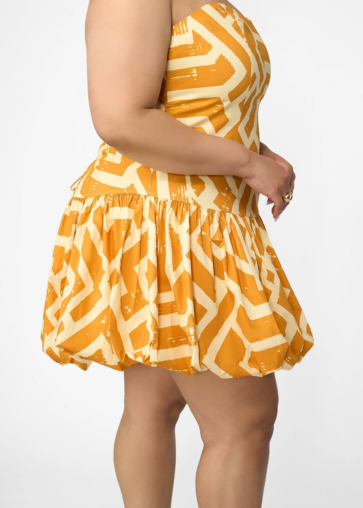 Sani Women's African Print Bubble Hem Mini Dress (Gold Cream Tribal) - Clearance - Image 4