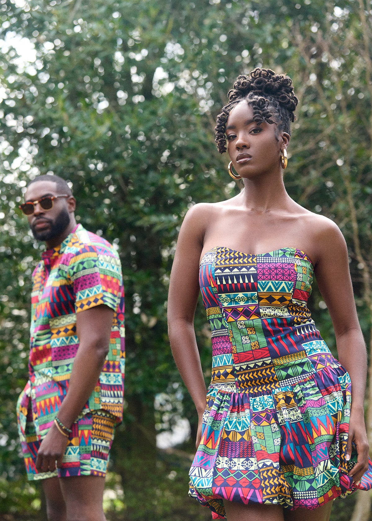 Sani Women's African Print Corset Bubble Hem Mini Dress (Green Navy Kente) - Clearance - Image 5