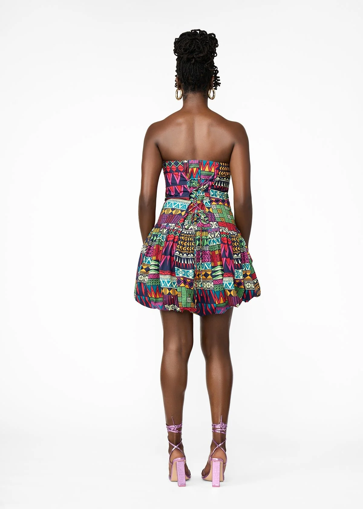Sani Women's African Print Corset Bubble Hem Mini Dress (Green Navy Kente) - Clearance - Image 6