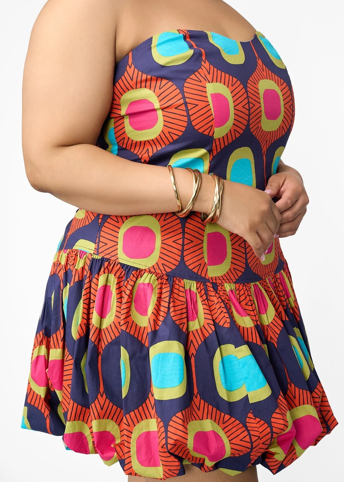 Sani Women's African Print Corset Bubble Hem Mini Dress (Orange Navy Mod) - Clearance - Image 2