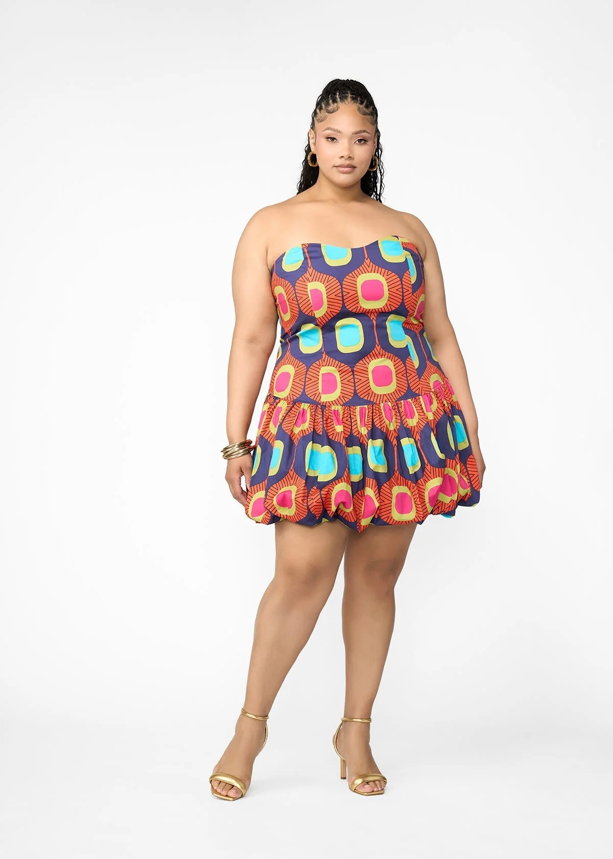 Sani Women's African Print Corset Bubble Hem Mini Dress (Orange Navy Mod) - Clearance - Image 3