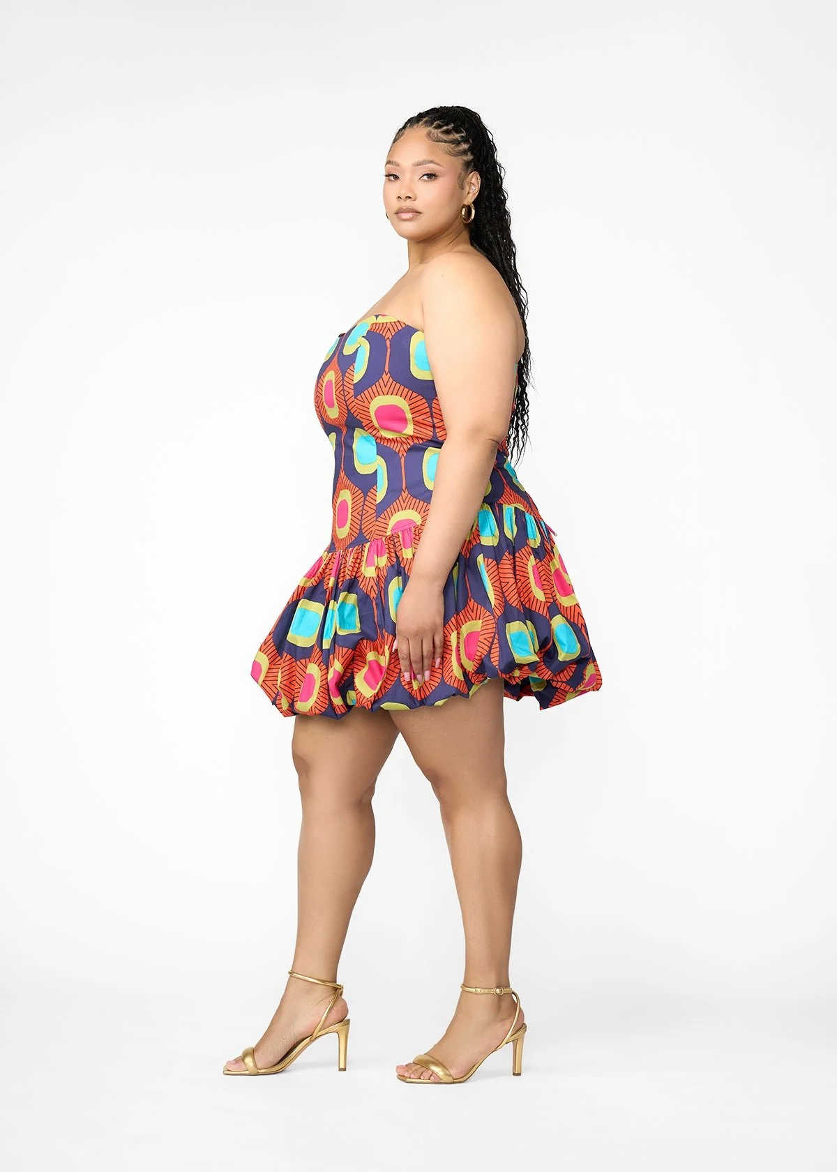 Sani Women's African Print Corset Bubble Hem Mini Dress (Orange Navy Mod) - Clearance - Image 4