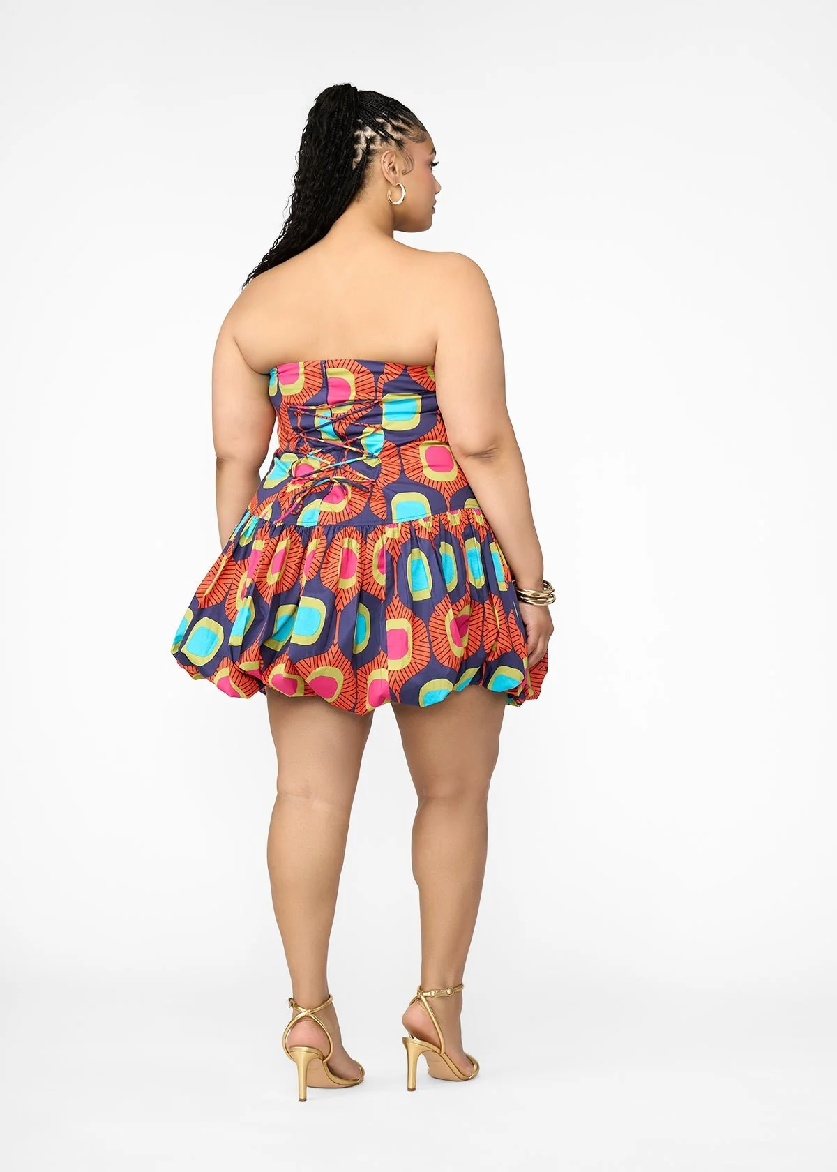 Sani Women's African Print Corset Bubble Hem Mini Dress (Orange Navy Mod) - Clearance - Image 5