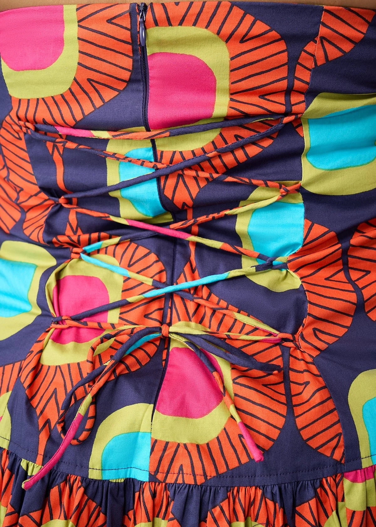 Sani Women's African Print Corset Bubble Hem Mini Dress (Orange Navy Mod) - Clearance - Image 6