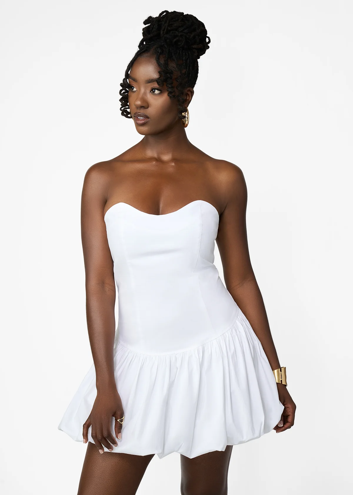 Sani Women's African Print Bubble Hem Mini Dress (White) - Clearance