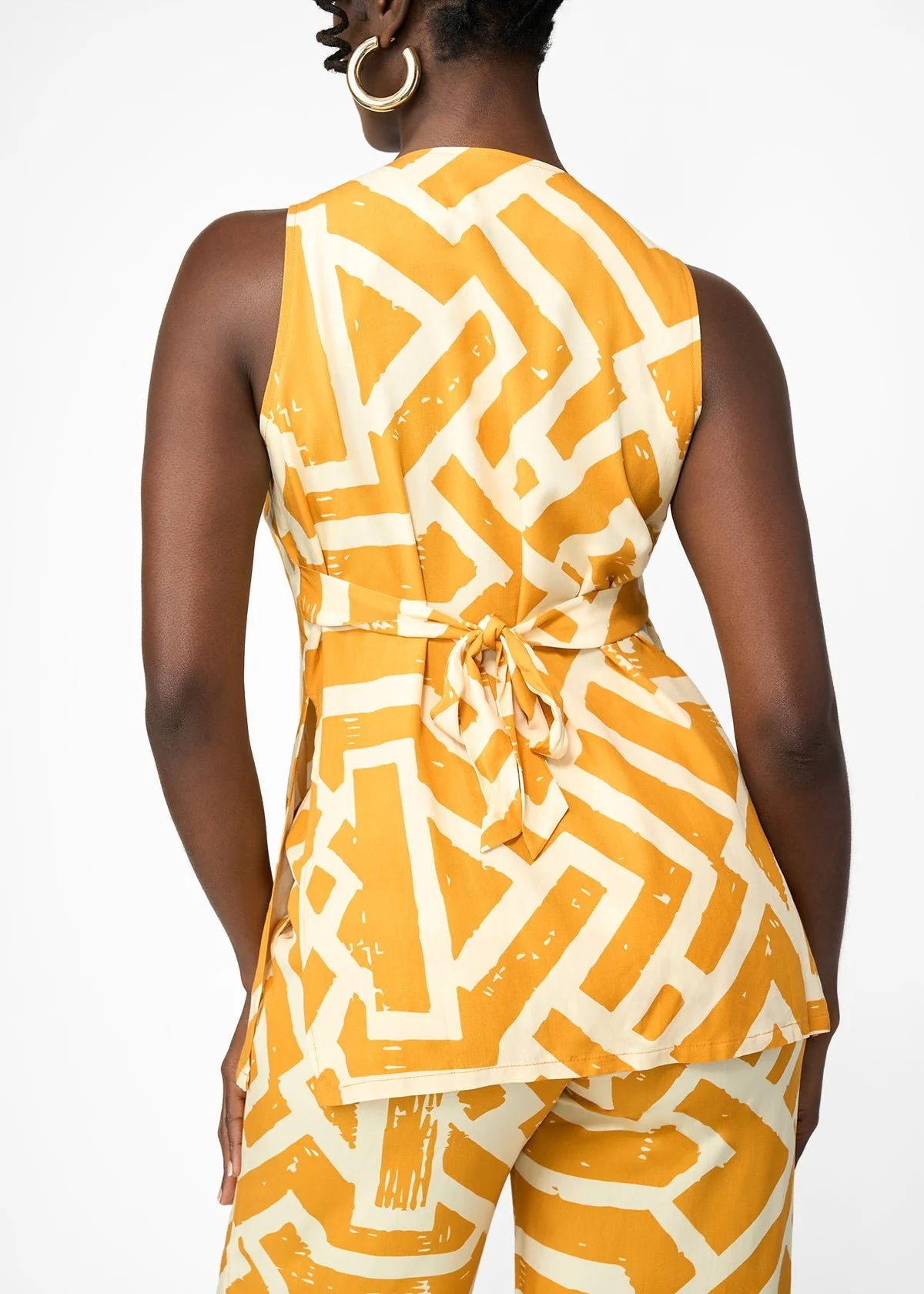 Sekaia Women's African Print Button-Up Vest (Gold Cream Tribal) - Image 5
