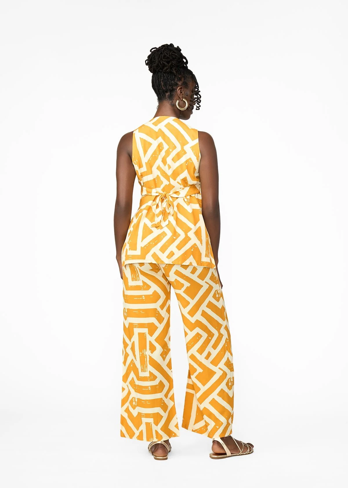 Sekaia Women's African Print Button-Up Vest (Gold Cream Tribal) - Image 7