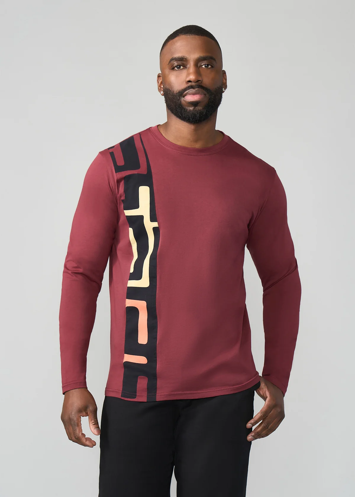 Simba Men's African Print Applique T-Shirt (Neutral Kuba Geometric) - Image 6
