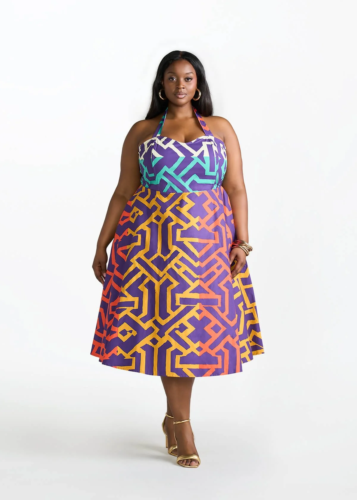 Simisola Women's African Print Corset Dress (Purple Multicolor Tribal) - Image 3