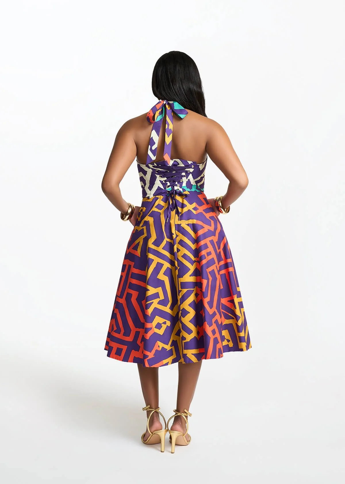 Simisola Women's African Print Corset Dress (Purple Multicolor Tribal) - Image 7