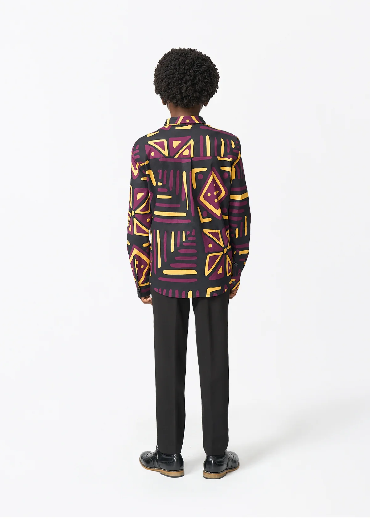 Simiyu Boy's African Print Button-Up (Plum Black Tribal) - Image 5