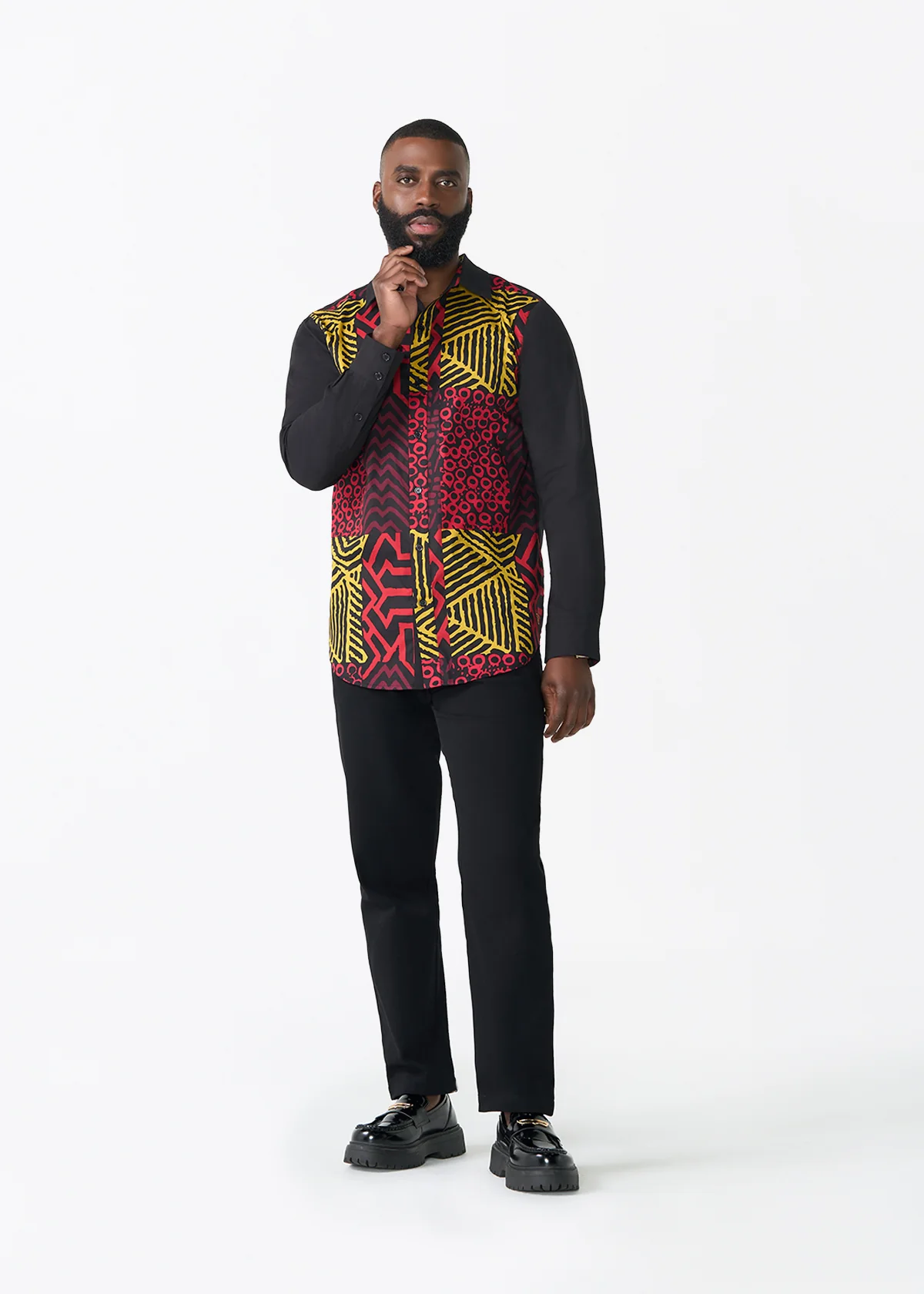 Sipho Men's African Print Button-up Shirt (Black Cherry Multipattern) - Clearance - Image 2