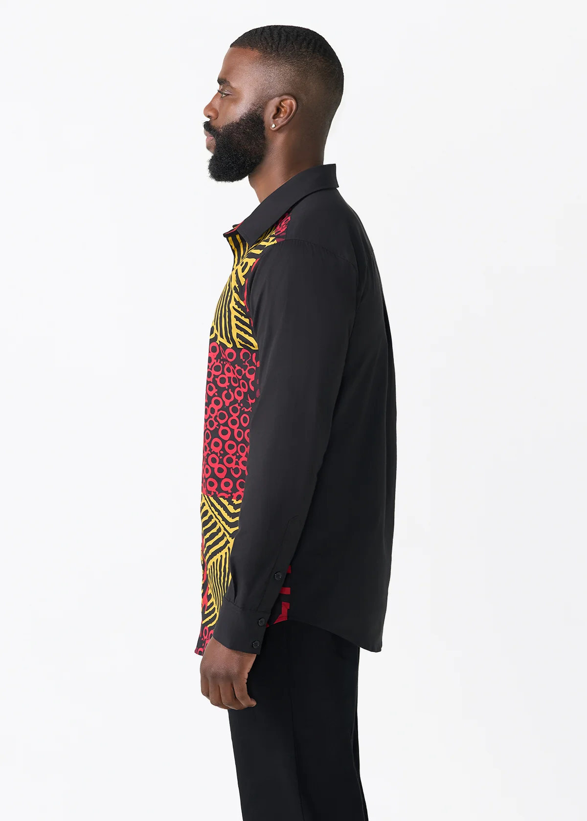 Sipho Men's African Print Button-up Shirt (Black Cherry Multipattern) - Clearance - Image 3