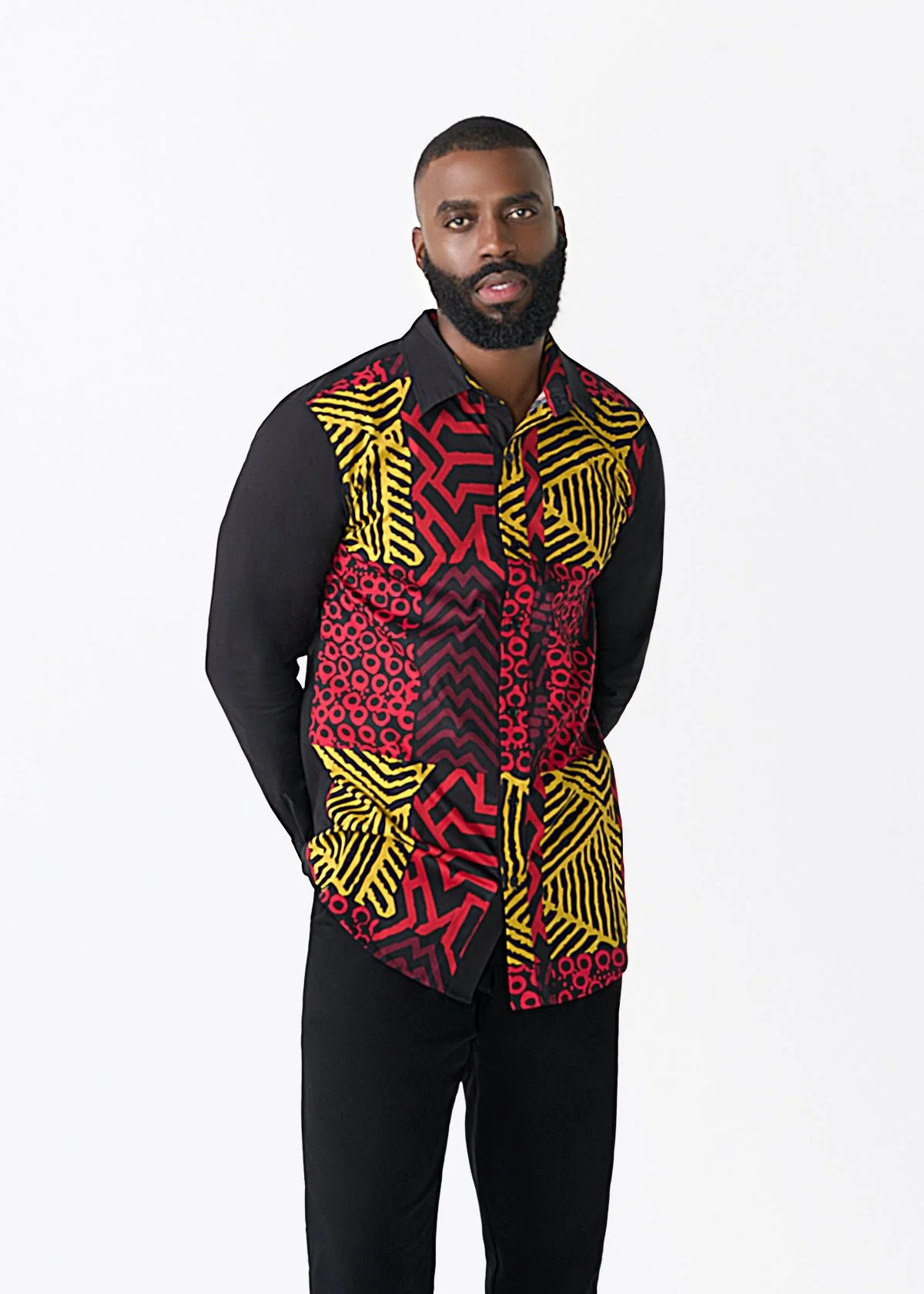 Sipho Men's African Print Button-up Shirt (Black Cherry Multipattern) - Clearance - Image 4