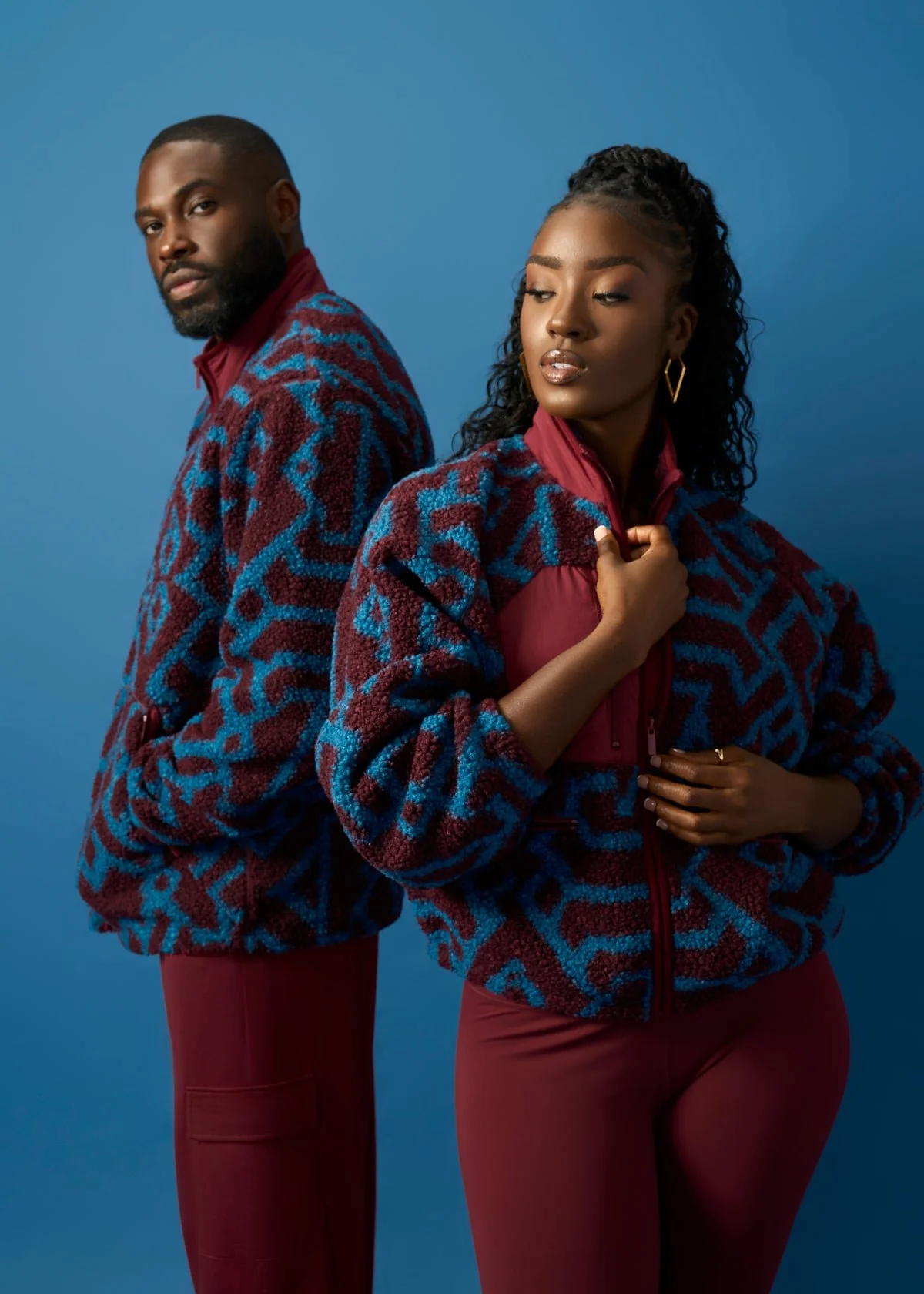 Sisi Women's African Print Teddy Fleece Jacket (Maroon Teal Tribal) - Image 5