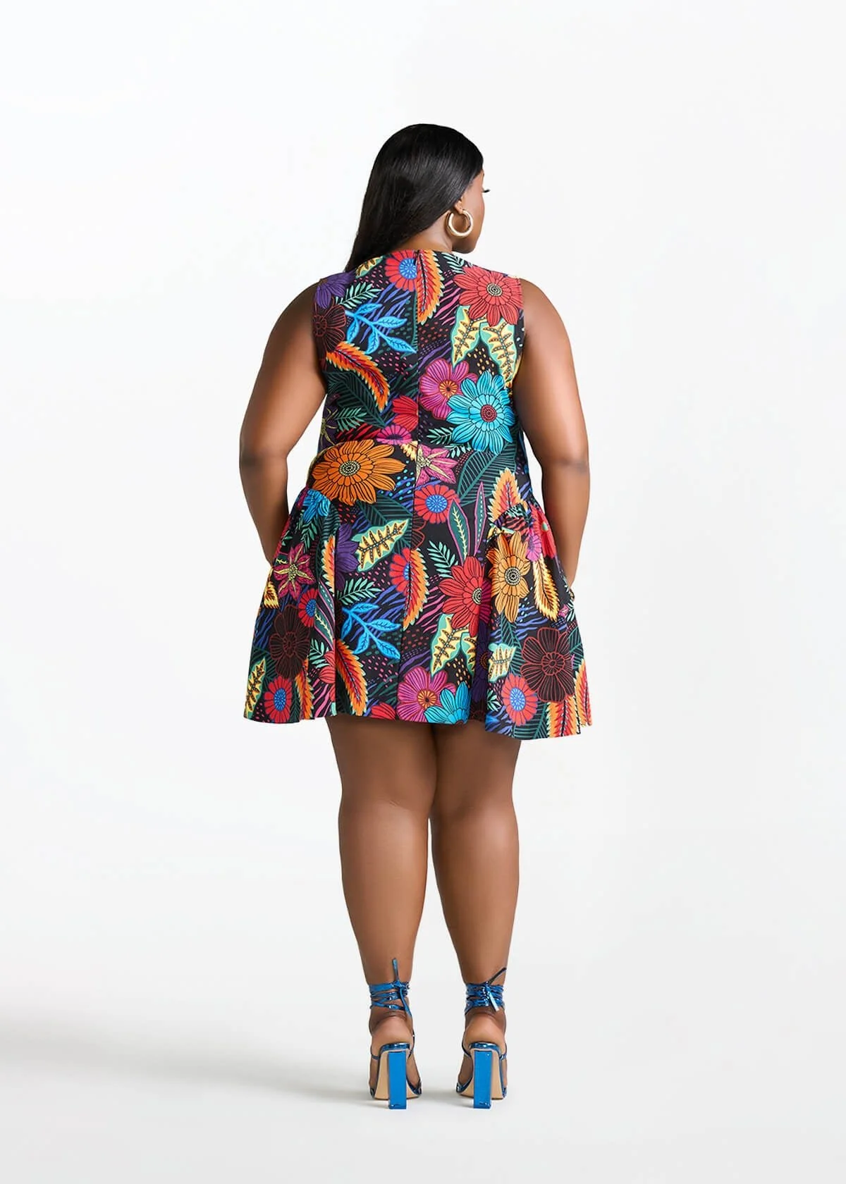 Tadala Women's African Print Stretch Mini Dress (Black Tropical Floral) - Image 6