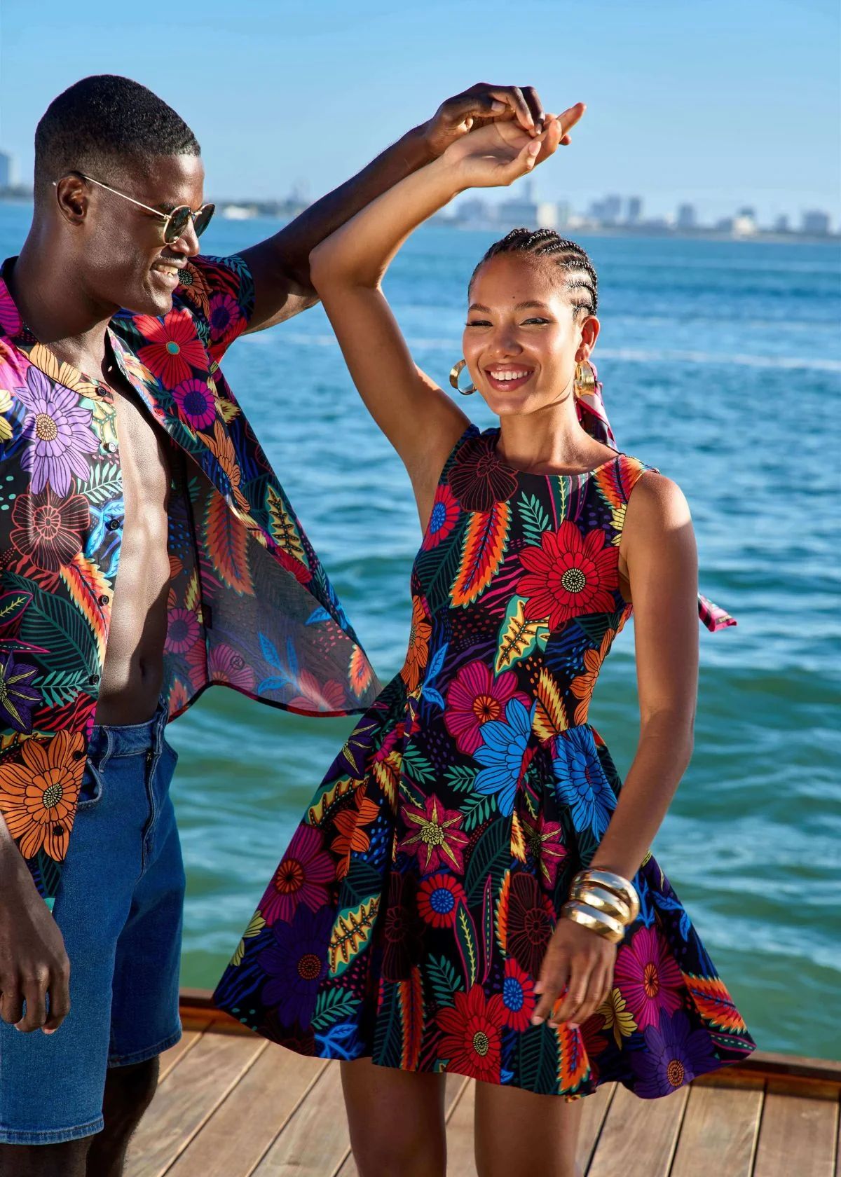 Tadala Women's African Print Stretch Mini Dress (Black Tropical Floral) - Image 9