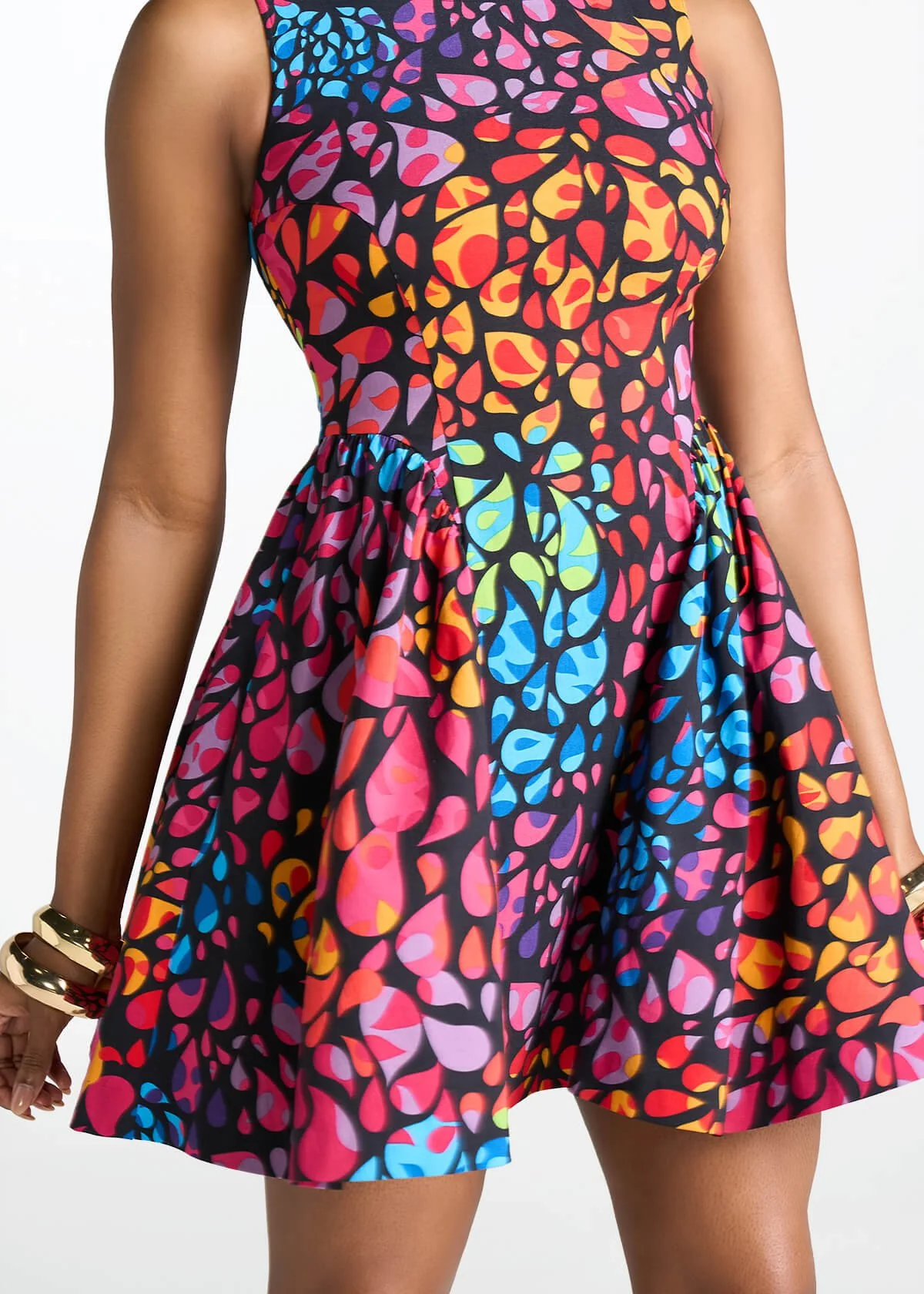 Tadala Women's African Print Stretch Mini Dress (Fuchsia Kaleidoscope) - Image 5