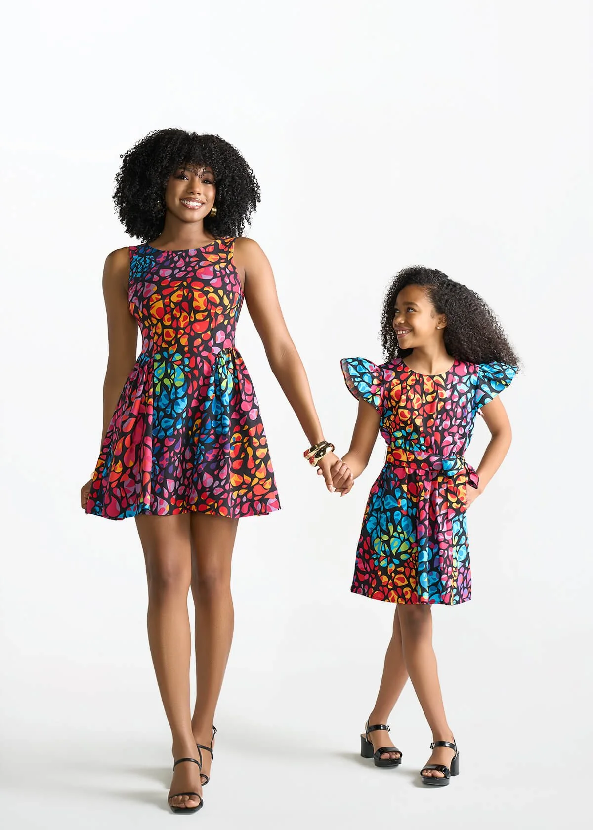 Afia Girl's African Print Butterfly Sleeve Dress (Fuchsia Kaleidoscope) - Image 6