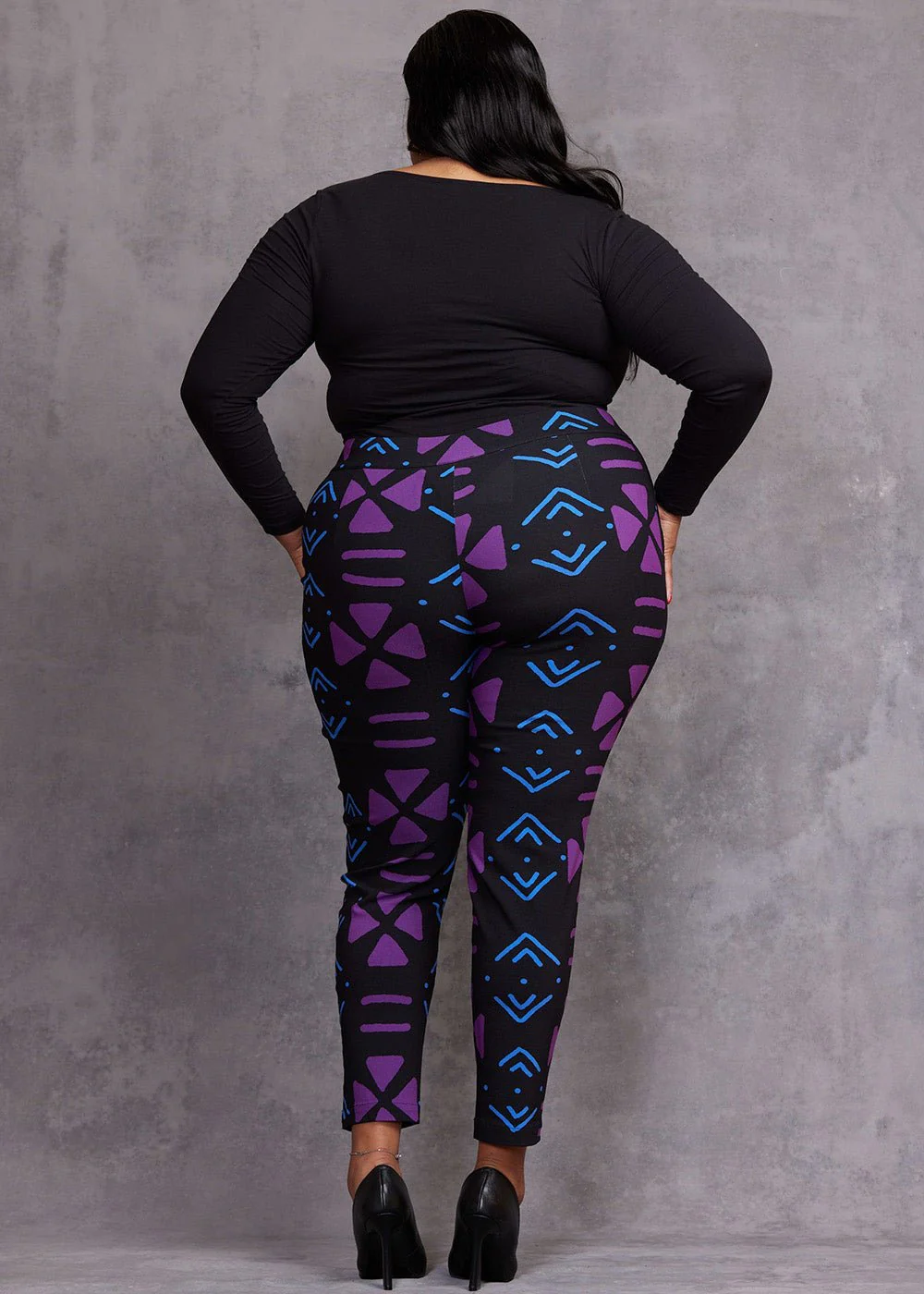 Talia Women's African Print Stretch Pants (Black Purple Mudcloth) - Image 6