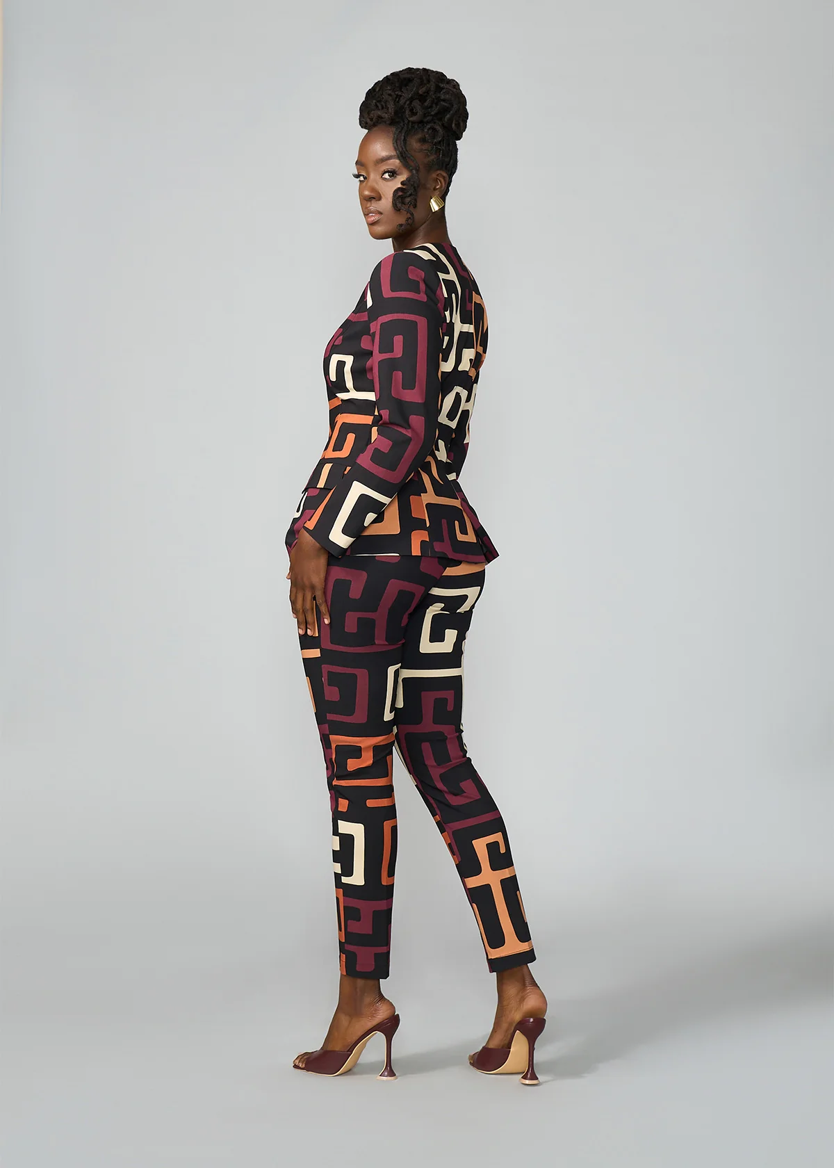 Talia Women's African Print Stretch Pants (Neutral Kuba Geometric) - Image 10