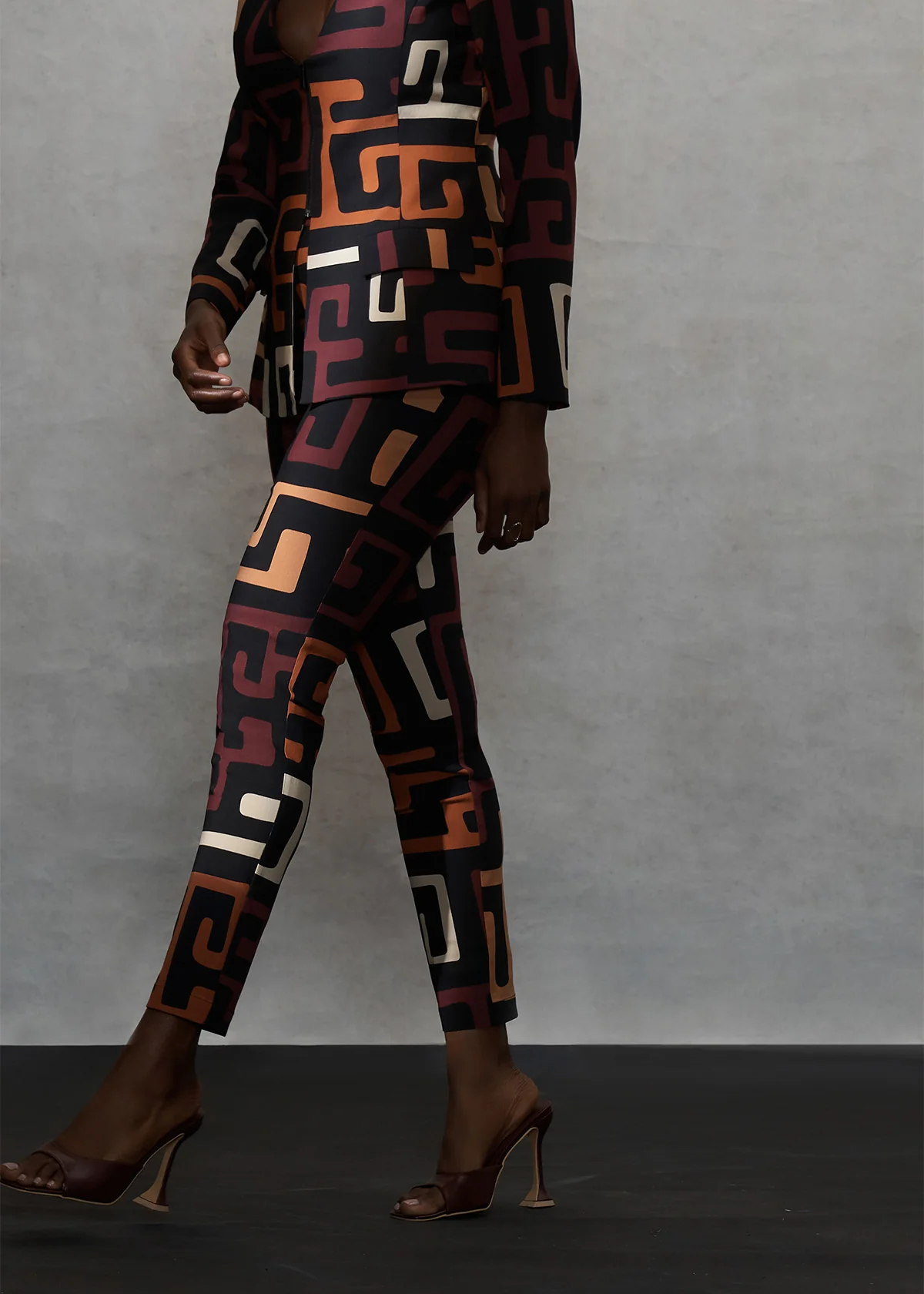 Talia Women's African Print Stretch Pants (Neutral Kuba Geometric) - Image 2
