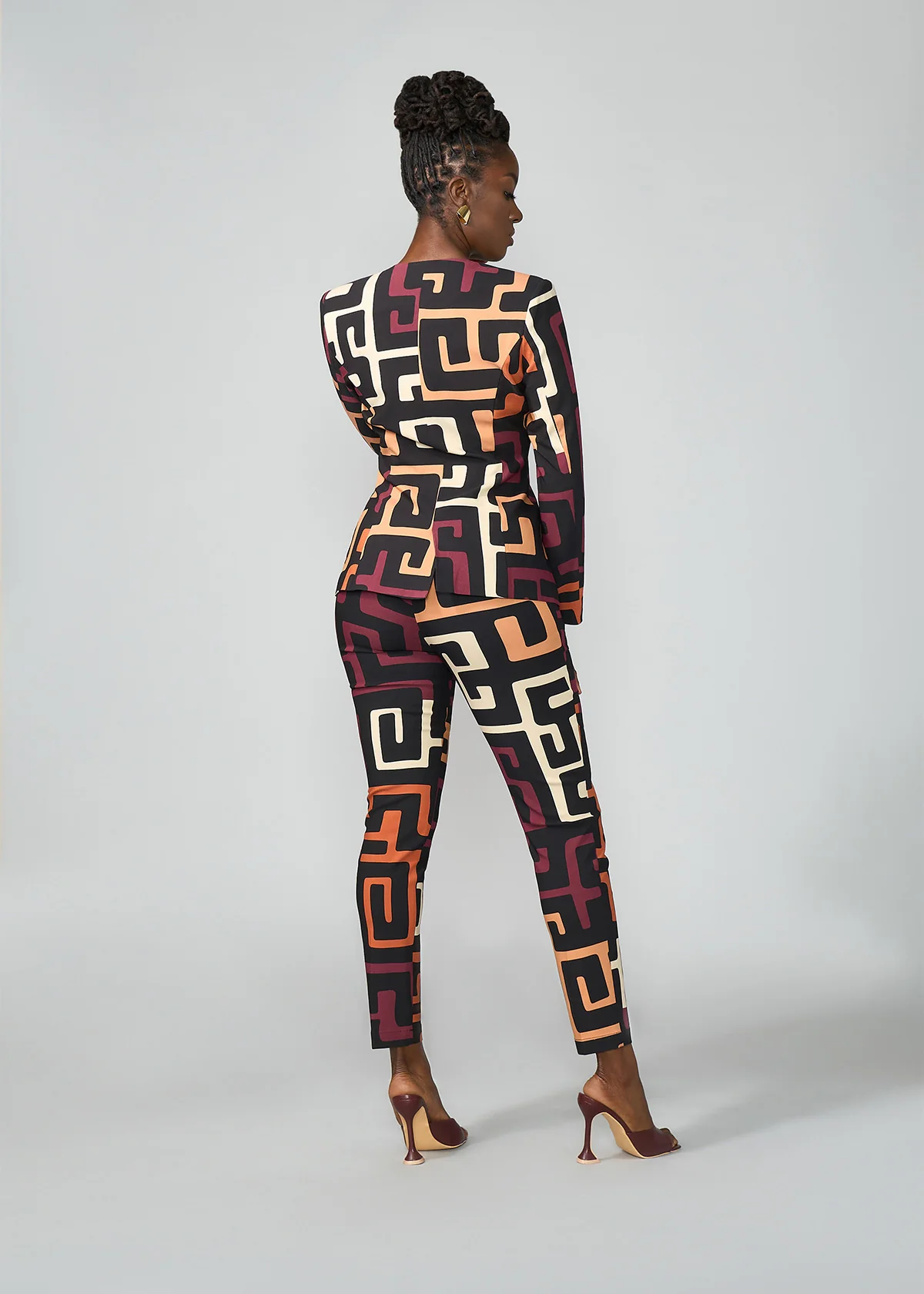 Talia Women's African Print Stretch Pants (Neutral Kuba Geometric) - Image 5